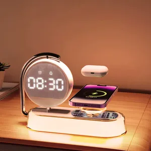 Chargeur sans fil 3 en 1 Horloge Réveil Chargeur sans fil Veilleuse LED Chargeur de téléphone intelligent Lampe de bureau de table