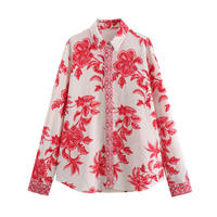 Nouvelle tenue pour femmes, style européen et américain, chemise à fleurs rose, robe plissée mi-longue pour femmes