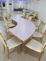 Table de salle à manger demi-lune de luxe en acier inoxydable doré, combinaison de table ronde pour réception de mariage et hall d'hôtel