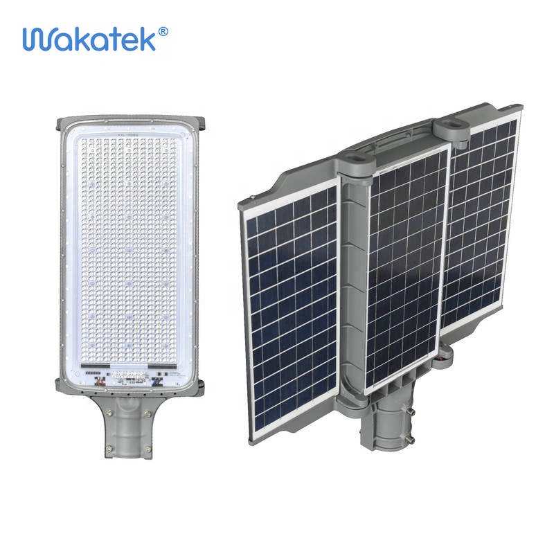 Безопасная уличная лампа на солнечной батарее WAKATEK, водонепроницаемая светодиодная уличная лампа «все в одном» 400 Вт, встроенная уличная лампа на солнечной батарее