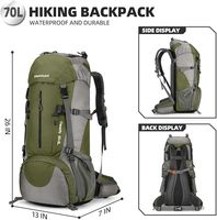 Mochila de Senderismo de 60L con Marco Interno y Cubierta Impermeable, Mochila Ripstop con Suspensión Ajustable y Espalda Ventilada para Trekking