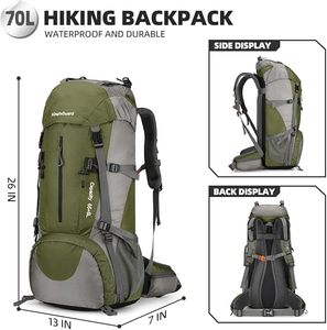Sac à dos de randonnée 60L avec cadre interne et housse de pluie, sac à dos de trekking en Ripstop, suspension réglable, dos ventilé - Product Image 2