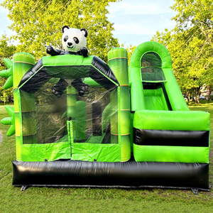 Castillo inflable comercial con tobogán, diseño de jungla de bambú y pandas, para fiestas infantiles. - Product Image 1