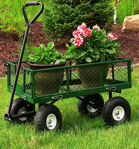 Metal Wagon With Removable Sides Heavy Duty Garden Tool Trolley Cart 2 In 1 Wheelbarrow Tool Cart
