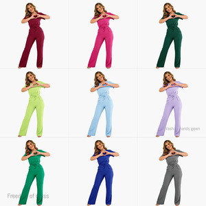 Women's Summer Bow Tie Short Sleeve Straight Leg Pants Set Moisture Wicking Hospital Outpatient Nurse Work Uniforms S XXL - Product Image 4