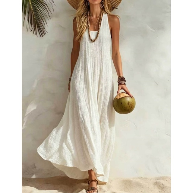 Women Dresses 2026 New Summer Cotton Linen Solid Color Fashion Sleeveless Long Dresses Women's Clothing Vestidoes