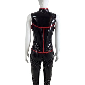 MOGlovers Combinaison Sexy Sans Manches pour Femme, Style Punk Rock Érotique, <span class=keywords><strong>en</strong></span> PVC Noir Effet Cuir et <span class=keywords><strong>Latex</strong></span>, avec Rayures Rouges, pour Danse Jazz, Vente <span class=keywords><strong>en</strong></span> Gros - Product Image 4