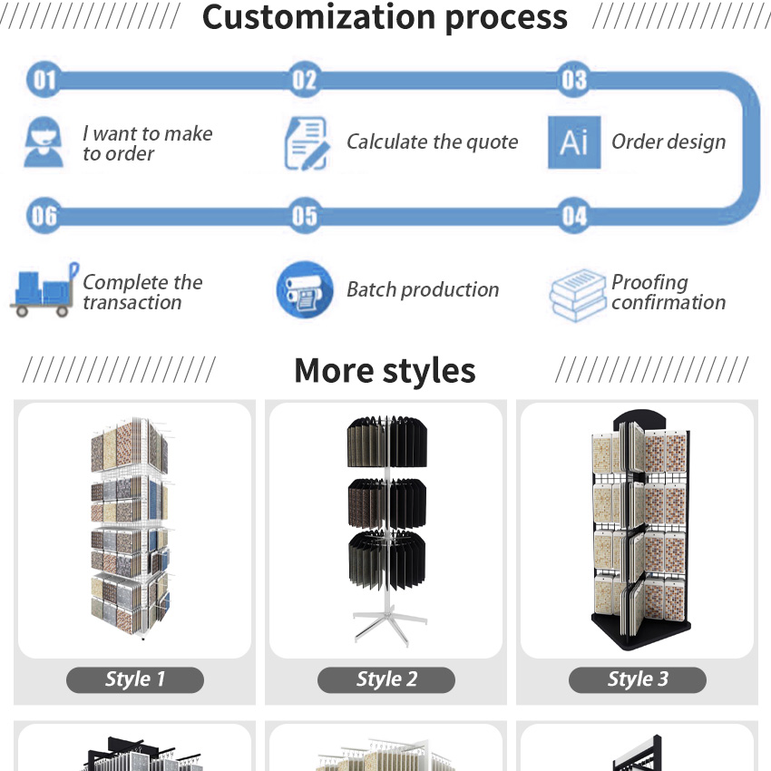 Modern Factory Custom Mosaics Showroom Stainless Granite Marble Stand Floor Standing Rock Quartz Stone Mosaic Tile Displays Rack