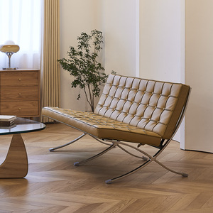 Silla italiana Barcelona de cuero genuino, silla de ocio individual de diseño minimalista para sala de estar y balcón - Product Image 2