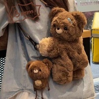 Sac à dos en peluche double épaule unisexe, motif ours mignon en forme de cœur, cadeau d'anniversaire de grande valeur