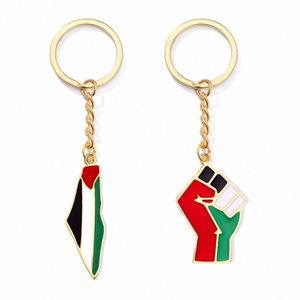Llavero al por mayor de acero inoxidable con dije de la bandera de Palestina y colgante de mapa de acero inoxidable chapado en oro de 18K - Product Image 1