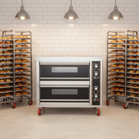Four à gaz à double étage avec portes en verre résistant à la chaleur, four de cuisson commercial pour une production de boulangerie efficace