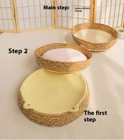 Lit pour chat tissé en rotin avec corde de coton coussin à gratter toutes saisons tapis pour animaux de compagnie lavable nid de refroidissement pour chats