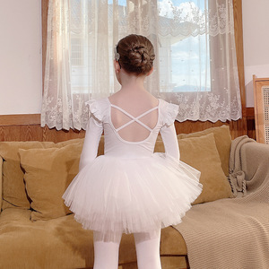 Abito da ballo per bambini autunno a maniche lunghe <span class=keywords><strong>Tutu</strong></span> da <span class=keywords><strong>bambina</strong></span> bianca per Test di allenamento di livello separato - Product Image 1