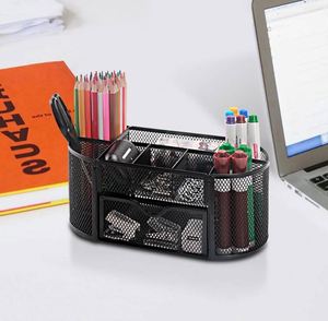 Multi-Functional Desk Organizer Iron Mesh Design with Pen Holder Drawer Office Supplies <b>Desktop</b> Caddy Storage Boxes <b>Bins</b> - Product Image 6