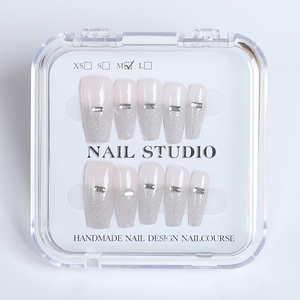 Alta calidad diamante elegante lujo hecho a mano manicura 10 piezas <span class=keywords><strong>uñas</strong></span> postizas a presión - Product Image 4