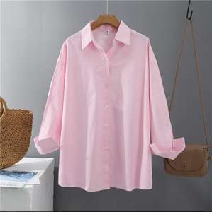 بلوزات نسائية رسمية بمقاسات كبيرة جداً، قمصان طويلة الأكمام باللون الوردي والأبيض والأزرق، عصرية كورية لربيع السيدات - Product Image 5