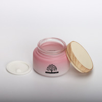 120ml 100ml 40ml Mattierte Farbverlauf-Glasflasche in Rosa, Zylindrisch, für Kosmetik-Lotionen, mit T-förmigem Holzmaserungsdeckel für Hautpflege