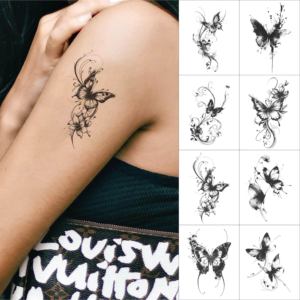 Petit autocollant de tatouage semi-permanent aux herbes en forme de papillon, pour le visage et le corps, durable 2 semaines, pour femmes - Product Image 1
