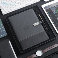 Carnet de notes d'affaires personnalisé, couverture en cuir PU de luxe, multifonction, chargeur sans fil, câble USB