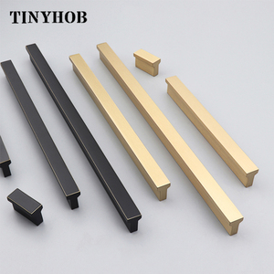 Laci Pintu Kabinet Pegangan Kuningan Murni Tiongkok, Pegangan Panjang dan C-4020 Kenop Hitam Emas - Product Image 4