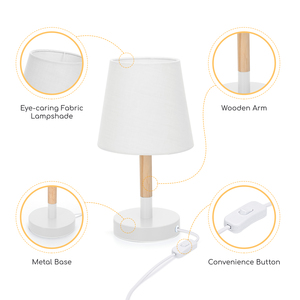 Aigostar moderna lampada da tavolo in legno luce notturna minimalista con paralume in tessuto bianco per uso da comodino per ufficio e camera da letto - Product Image 6
