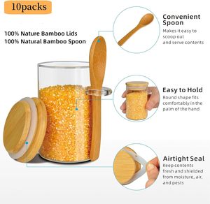 280ML High Borosilicate Glass <b>Spice</b> <b>Jars</b> Square Bamboo Lids Silicone Pad Detachable Multifunction Design Modern Kitchen - Product Image 2