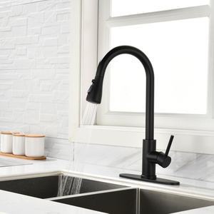 Robinet de cuisine noir en acier inoxydable avec douchette extractible, monotrou, à poser sur comptoir, usage commercial, design minimaliste - Product Image 5