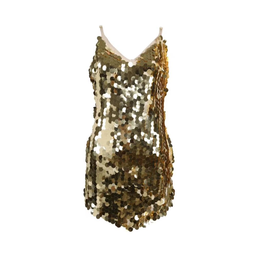 Women's Gold Sequins Mini Club Dress  Sleeveless A-Line Party Wear,  Eco-Friendly & Breathable Nightclub Fashion