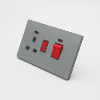 Interrupteur de cuisinière rétro 45A 250V UK à 2 gangs, panneau en verre trempé, montage mural, isolateur, équipement électrique de cuisine, four, approvisionnement en gros