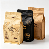 Sac à café imprimé de qualité alimentaire, personnalisé, écologique, recyclable, à fond plat, avec fermeture éclair, valve de dégazage et encoche de déchirement, haute barrière