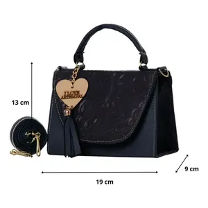 Bolso Bandolera Fana Linda Azul Marino de Cuero Genuino con Diseño Floral Minimalista para Mujer - Product Image 4