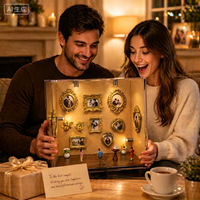 Boîte de présentation vintage en acrylique pour mini-musée DIY, personnalisable en usine, avec 9 mini-encadrements et éclairage LED pour la maison