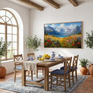 Peinture Alpine Bloom Meadow, toile texturée faite à la main, décoration pour la maison, l'hôtel, l'intérieur, grande œuvre d'art décorative - Product Image 2