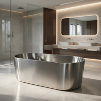 Baignoire ovale autoportante en acier inoxydable à double paroi, finition brossée, pour salle de bain de luxe