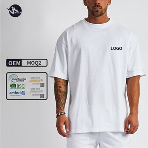 Camisetas de gran tamaño de algodón 100% para hombre, camisetas informales sueltas de talla grande para gimnasio, camisetas deportivas para camisetas con logotipo personalizado - Product Image 1