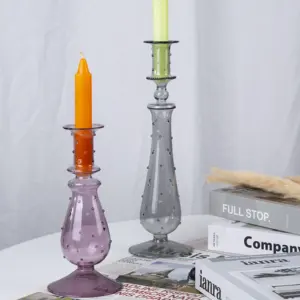 Hohe Borosilikat handgemacht klar gefärbt hoher Kerzenständer für Hochzeit Heim Glas Kerze-Stick-Halter