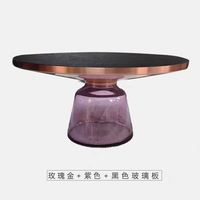 Table basse en verre trempé coloré or, plateau violet noir, table d'appoint
