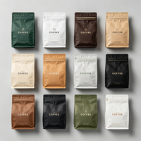 Sachet d'emballage alimentaire personnalisé avec logo, pour grains de café, fond plat, en aluminium, refermable, à fermeture éclair, haute barrière, qualité alimentaire, impression mate