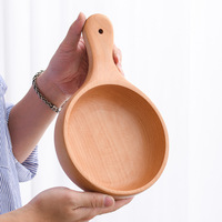 Bol en bois de hêtre de style coréen avec poignée, grand bol pour salade, fruits, kimchi, écologique, durable, non toxique, artisanat, usage domestique