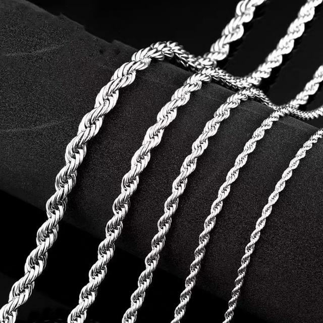 18k Gold Plated Solid Silver Rope Chain Cuban Link Chain 925 Sterling Silver Rope Necklace for Hip Hop Jewelry