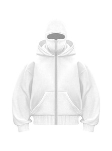 Sweat-shirt à capuche blanc avec fermeture éclair, double couche, hiver, pull pour homme avec poche - Product Image 1