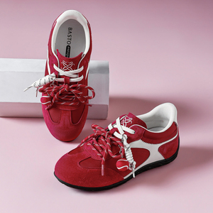 <span class=keywords><strong>Baskets</strong></span> tendance <span class=keywords><strong>rouges</strong></span> pour femmes, style GAT, avec double lacets décoratifs, talon compensé discret de 3 cm, semelle intérieure confortable en peau de porc, à enfiler - Product Image 4