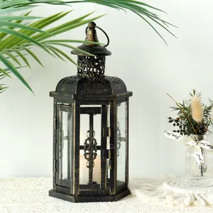 Black Metal Candle Holder Lantern Decorative Hanging Lantern For Candles Great For Indoor Outdoor Party Halloween Decor