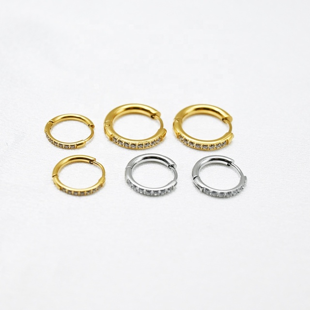 Factory Wholesale 18K Gold Plated Stainless Steel Delicate Micro Insert Zircon Stud Hoop Earrings for Women Fashion Accessory