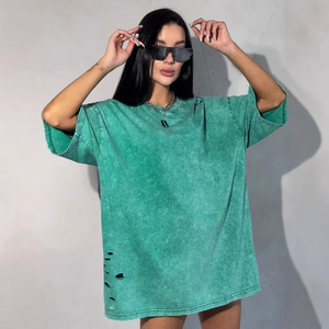 T-shirt Homme Ample et Respirant en Coton, Style Européen et Américain, Nouveau, Délavé, Effet Usé et Déchiré, Manches Courtes, Tendance Rétro - Product Image 3