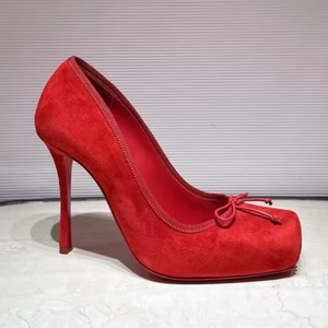 Chaussures à talons noirs fermés à bout carré avec nœud, sandales de danse ballerine à lacets, escarpins à plateforme pour femme, chaussures de soirée à talons hauts - Product Image 4