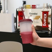 700ml 24oz Farbwechselnder PP-Kunststoff-Trinkbecher mit Glitzerdeckel, kälteaktiviert, temperaturreaktiv, BPA-frei, wiederverwendbar, mattiert