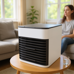 Mini Ventilador Enfriador de Aire Portátil con Función de Agua Fría, 3 Velocidades Ajustables, Humidificador y Purificador de Aire Incorporados, Batería Recargable - Product Image 2