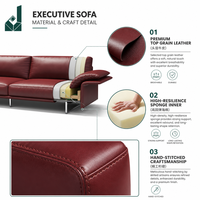 Ensemble de canapés sectionnels de direction en cuir véritable bordeaux italien moderne, durable, écologique et luxueux pour PDG